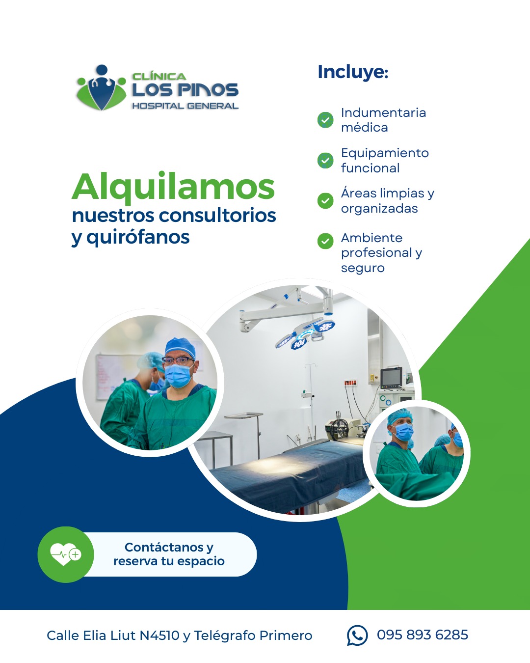 Cirujanos especialistas realizando cirugía laparoscópica en los quirófanos de Clínica Los Pinos.