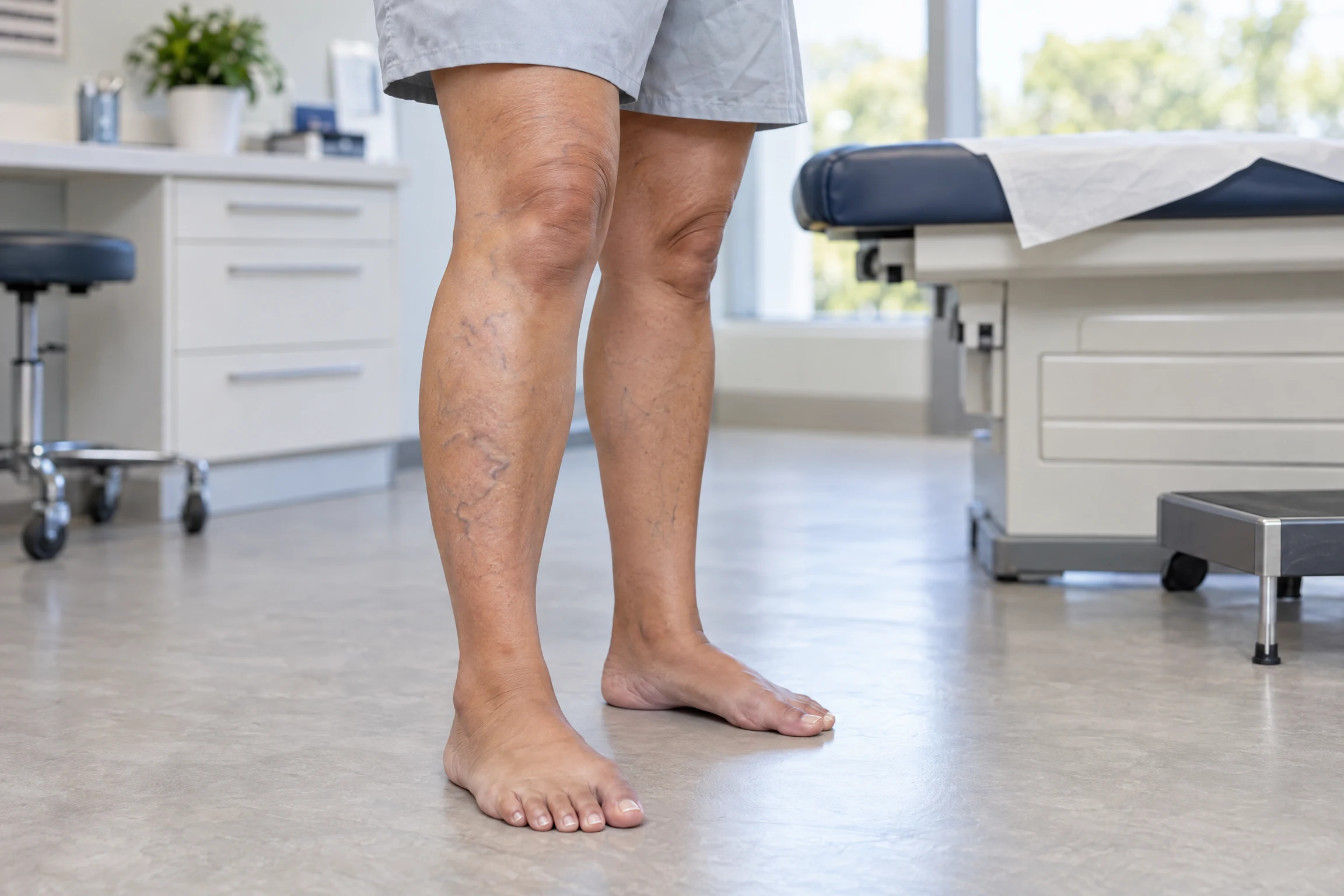 Piernas con varices visibles, venas inflamadas en zona gemelar