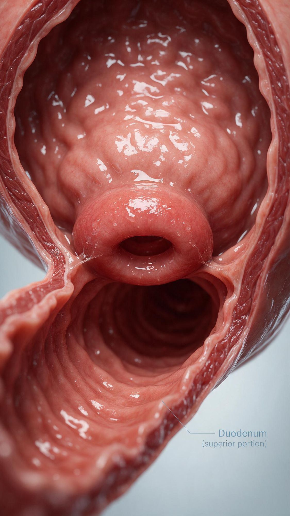 Vista endoscópica del píloro y duodeno superior durante endoscopia digestiva